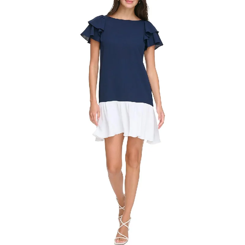 Fashionable Comfort Promotions Womens Colorblock Flutter Sleeves Mini Dress Casual Elegance