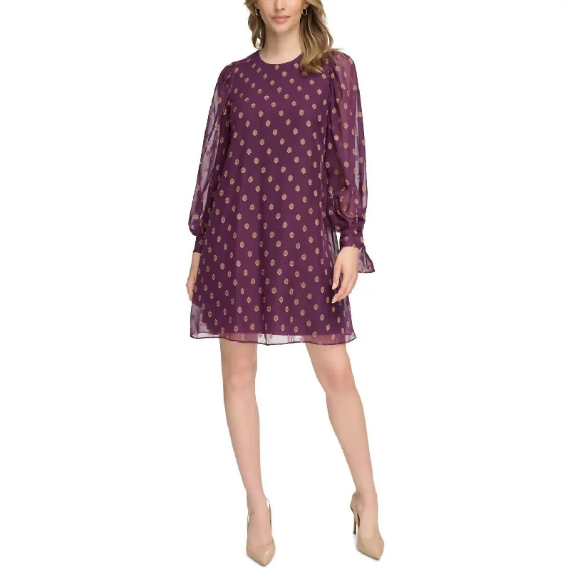 Best-Sellers Long Sleeve Mini Dress In Aubergine, Gold Seasonal Trend