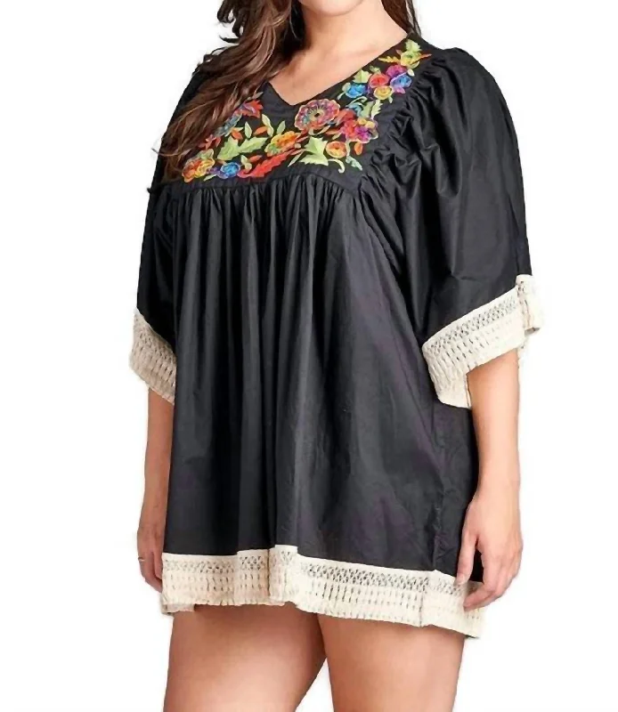 Fashionista Sale Embroidered Crochet Babydoll Mini Dress In Black Buy More, Save More