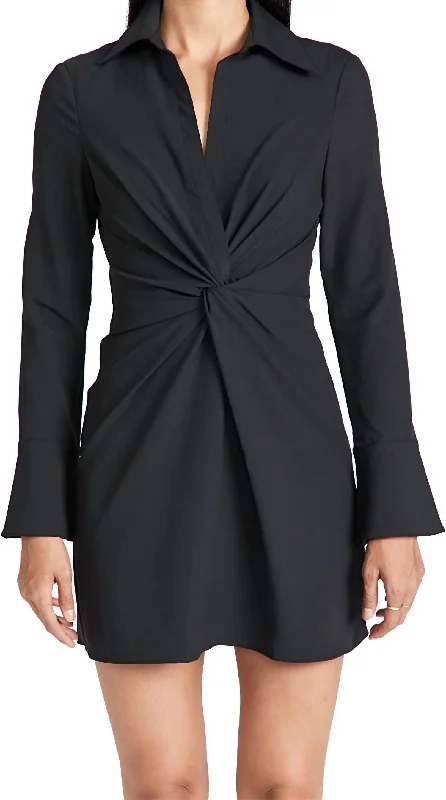 Trendy Street Style Women's Ruched Front Polo Collar Mckenna Mini Dress In Black