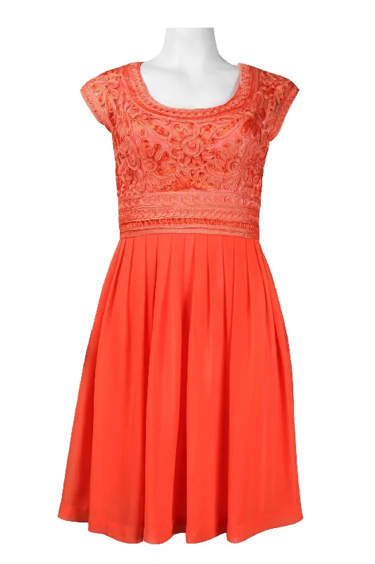 Best Online Clothing Boutiques Soutache Embroidered Pleated A-Line Dress In Orange