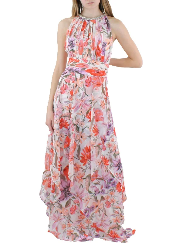 Women's Stylish Professional Garments Womens Rhinestone Tiered Halter Dress