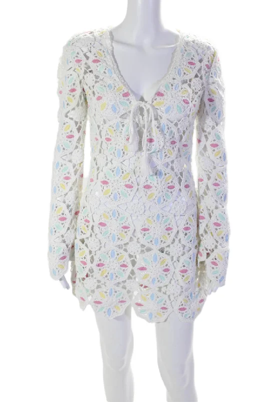 Sophisticated Style Offers Love Shack Fancy Womens Long Sleeve Open Knit Mini Dress White Multi Ethnic Cultural Event Wear