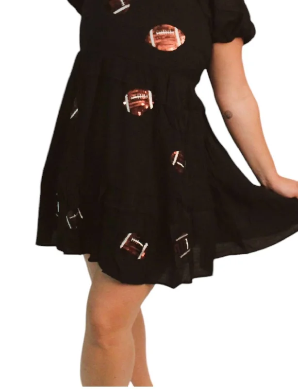Mega Sales Mini Dress With Sequin Footballs In Black Cottagecore Rustic Charm Style