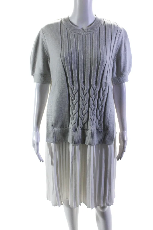 Women's Clothing For Holiday Travel Adeam Womens Ellsworth Knitted Patchwork A-Line Dress Heather Gray