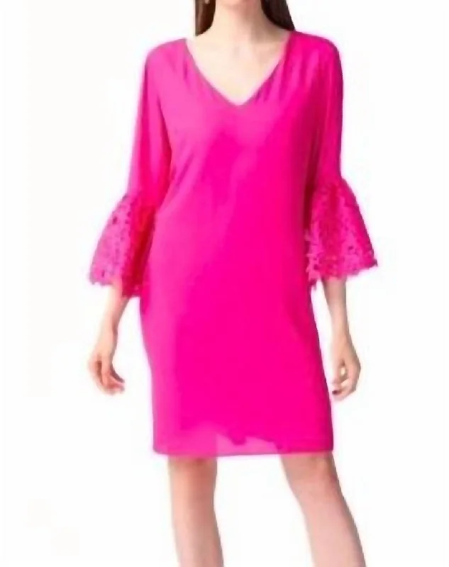 Cozy Chic Promotions Lace Sleeve Mini Dress In Ultra Pink