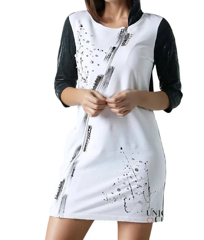 Classy Style Discounts Mara Embellished Two-Tone Mini Dress In Black & White Elegant Ensemble