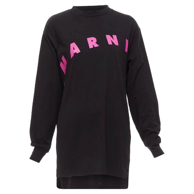 Feminine Luxe Style Sale Marni logo print long sleeve crew neck sweater dress Feminine Elegance
