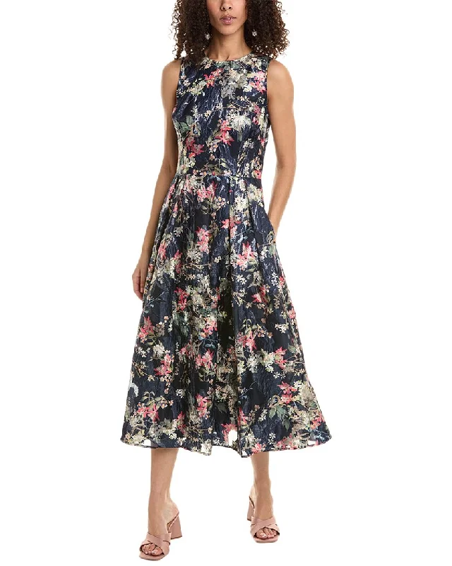 Fashion Essentials Teri Jon by Rickie Freeman Organza Jacquard Midi Dress Hollywood Glam Award - Show Style