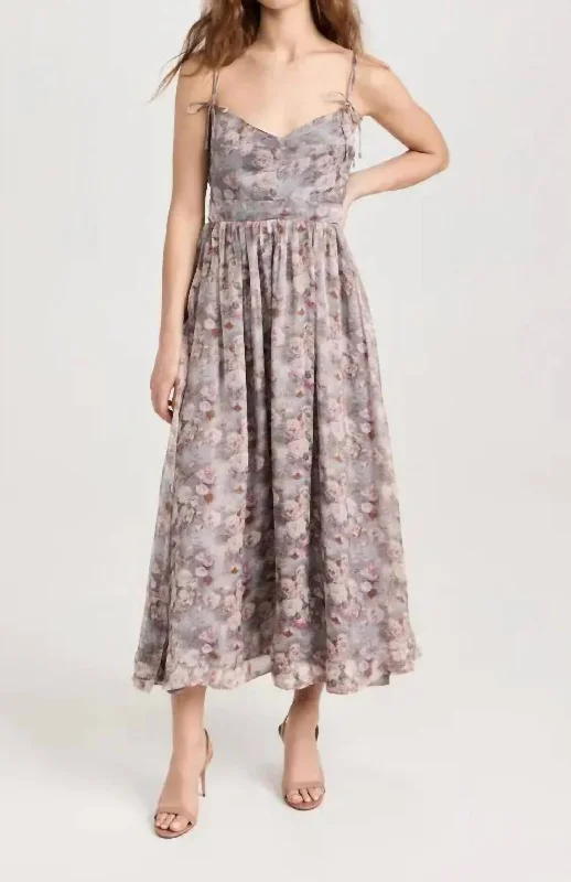 Vibrant Style Promotions Elderberry Midi Dress In Charcoal Berry Hollywood Glam Award - Show Style