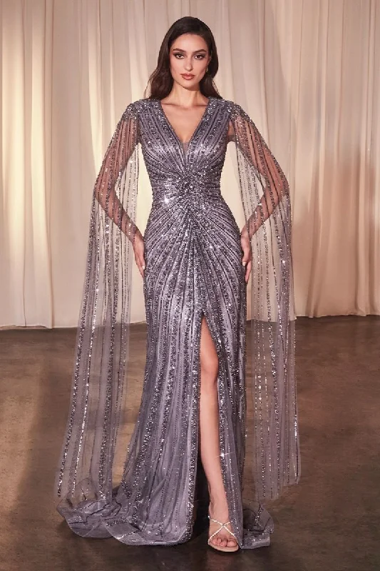 Unleash Your Trendy Side Cinderella Divine CD0239 Long Sleeve Beaded Sequin Formal Dress Today Only