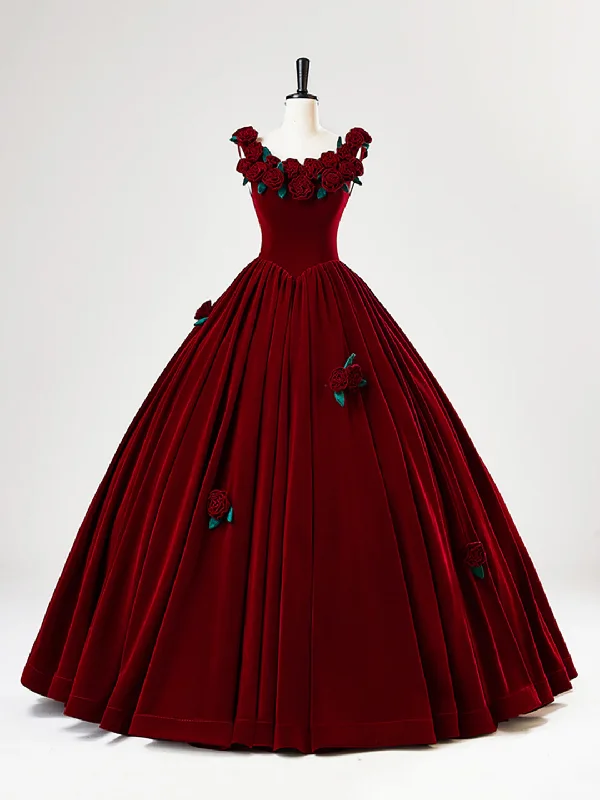 New In This Season Beautiful Burgundy Velvet Quinceanera Dress Birthday Ball Gown With Rose Flowers Y7750 Big Savings On Rustic Countryside Styles