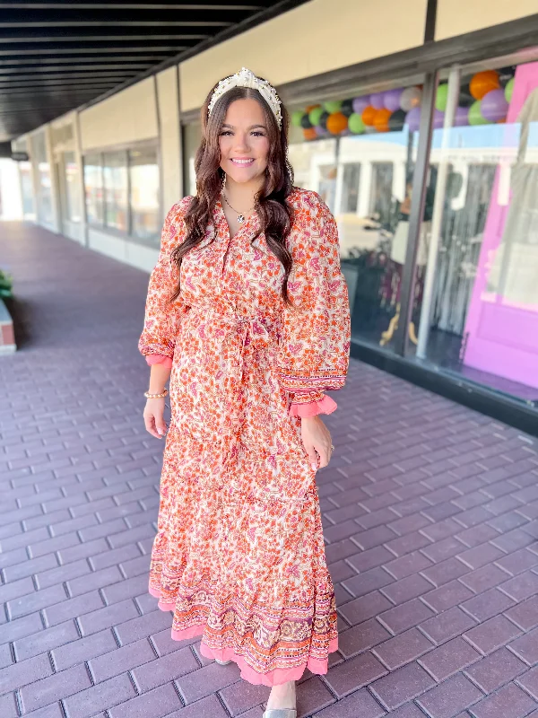 The Good Stuff Bella Chiffon Tiered Maxi Dress-Ivory/Orange Romantic Date - Night Ensemble