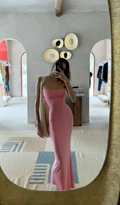 Special Offer For You Pink Strapless Sheath Long Prom Dress Sexy Evening Gown Y7514 Mid - Season Sale