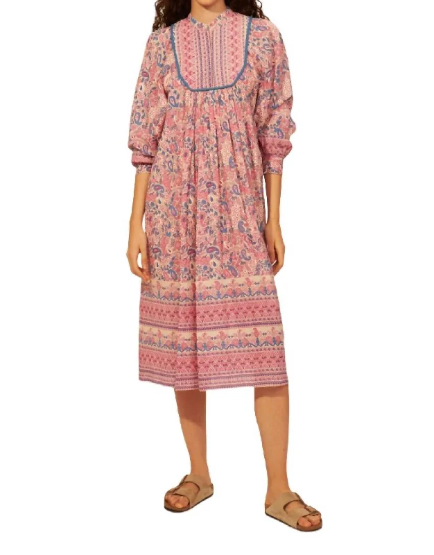 Modern Chic Discounts Helene Printed Midi Dress In Light Pink Vintage Elegance