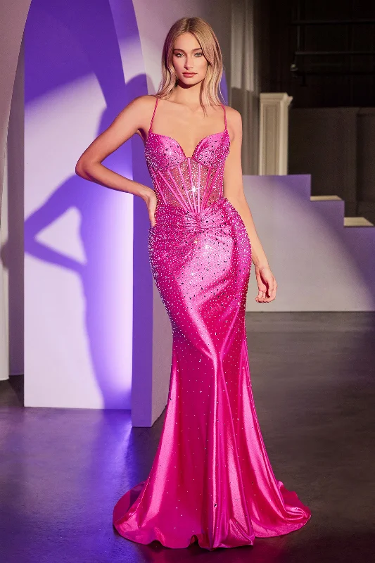 Affordable Trendy Fashion Beaded Satin Sleeveless Gown by Ladivine CDS527 Casual Weekend Relaxed Style