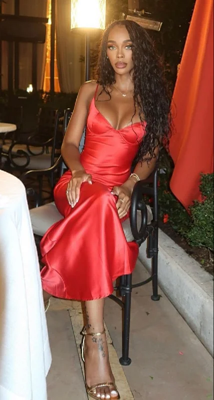 Special Offer For You Sexy Red Spaghetti Straps Sheath Satin Long Evening Dress, D152 Effortless Style