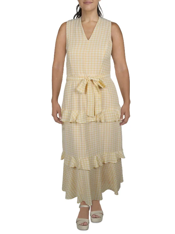 Imeless Style Womens Plaid V-Neck Maxi Dress Bold Patterns