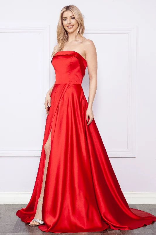 Fashionista Sale Long Strapless Satin Dress by Poly USA 9188 Today Only