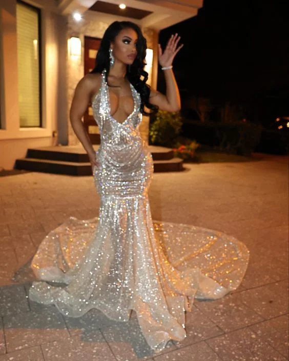 Trend Alert Sparkly Mermaid V-Neck Evening Dress With Train,Stunning Mermaid Evening Gown Y1373 Discounts On Casual Weekend Styles