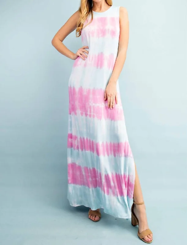 Modern Fashion Sale Jersey Tie Dye Maxi Dress In Aqua And Pink Nordic Minimalist Home Look
