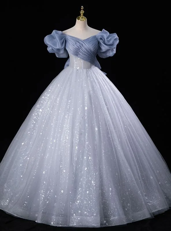 Essentials On Sale Sweet Blue Tulle Sequins Evening Dress Fairy Ball Gown Y7679 Everyday Glamour