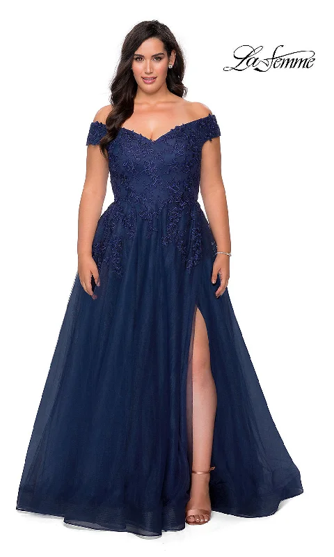 Chic Style, Always In Vogue Off-the-Shoulder Plus-Size La Femme Prom Ball Gown Statement Piece