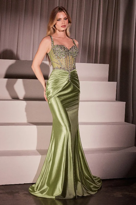 Glamorous Fashion Offers Beaded Satin Sleeveless Gown by Ladivine CD757 Feminine Flow