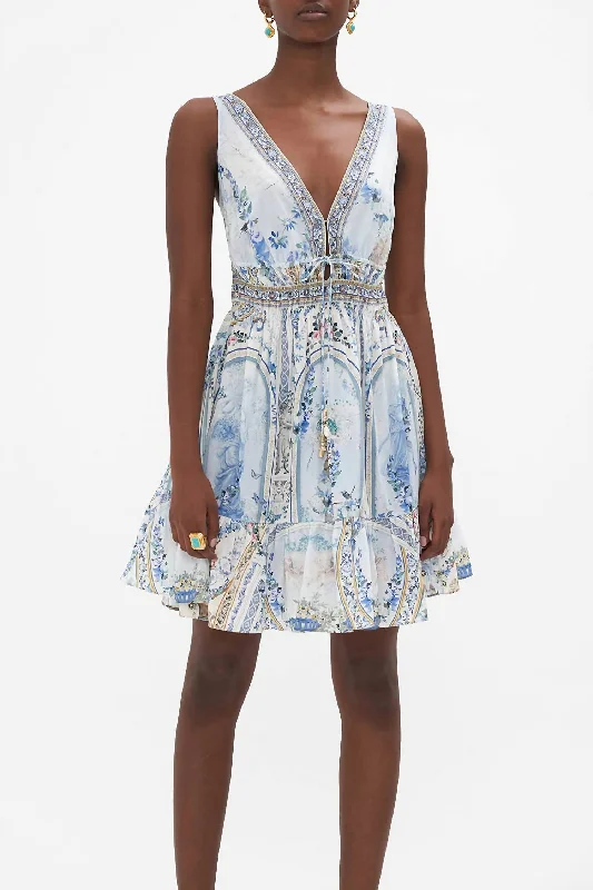 Ends Soon Shirred Waist Detail Mini Dress In Season Of The Siren