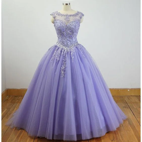 Exclusive Sale Gorgeous Cap Sleeves Lavender Ball Gown Quinceanera Dresses Lace Appliqued Sweet 16 Dress Y7341 Art Deco Geometric Pattern Look