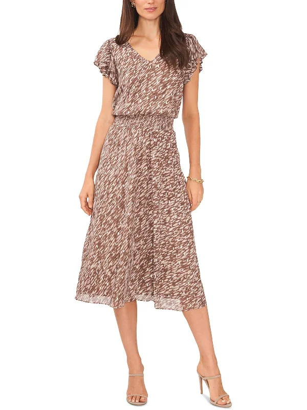 Limited Time Offer Womens Daytime Flutter Sleeve Midi Dress Vintage Retro Party Wear