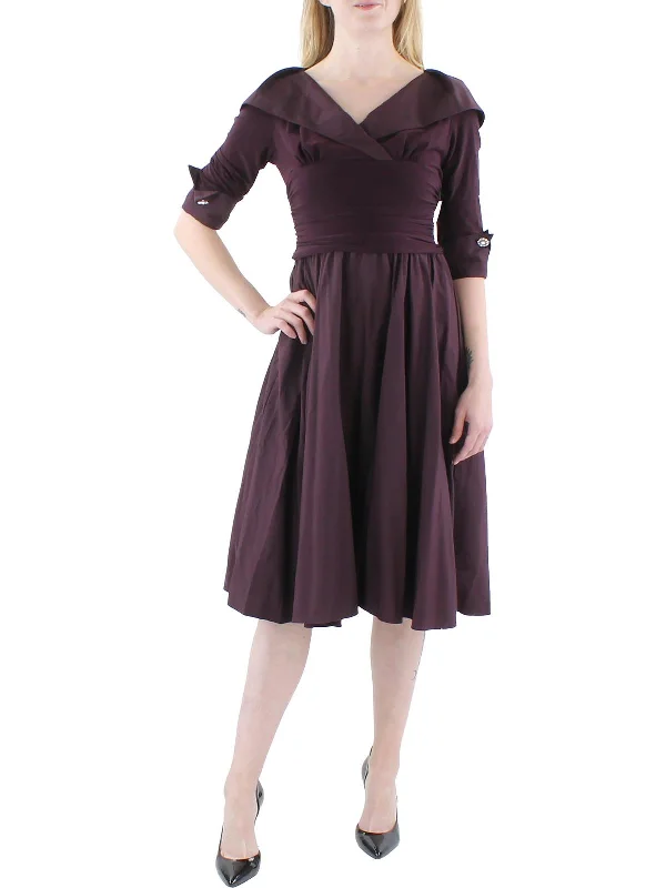 Special Offers, Don't Miss Petites Womens Portrait Collar Ruched Midi Dress Cottagecore Rustic Charm Style