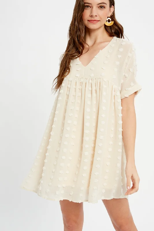 Massive Savings On New Arrivals Textured Pom Babydoll Dress, Champagne