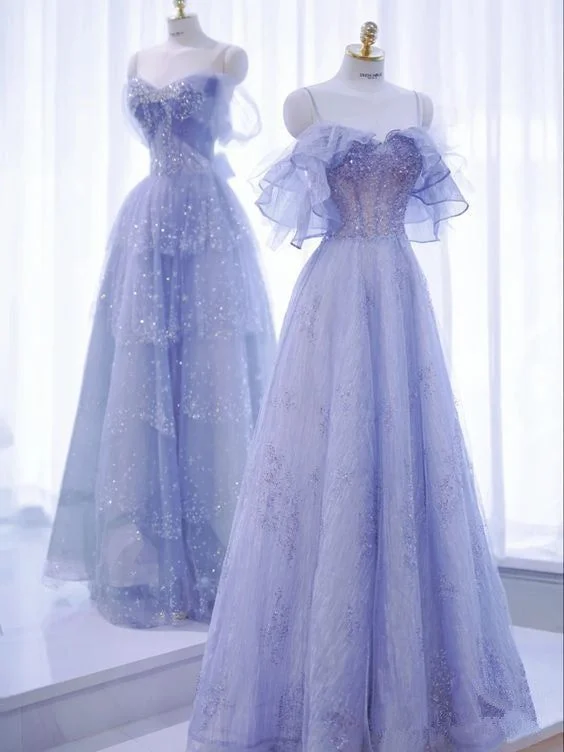 Fresh Fashion Discounts Sparkly Tulle Sequins A Line Ball Gown Fairy Prom Dress Y7793 Feminine Soft - Hued Look