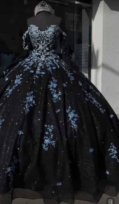 Fashion Forward Unique Black and Light Blue Quinceanera Dress Princess Dress Sweet 16 Dress Ball Gown Y4319 Big Savings On Rustic Countryside Styles