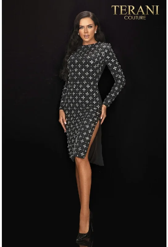Mega Sale Terani Couture 2011C2025 Short Cocktail Beaded Long Sleeve Dress Everyday Glamour