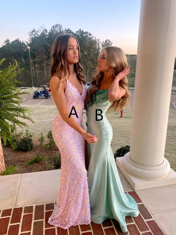 Style Breakthroughs Glamorous Pink Sequins Mermaid Prom Dress,Formal Gown  Y7418 Flowy Fabric