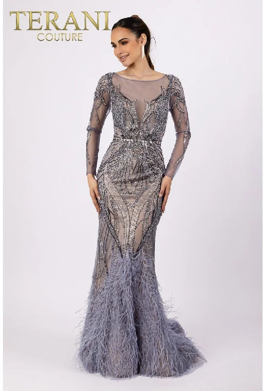 Seasonal Style Discounts Terani Couture 232GL1404 Long Sleeve Beaded Formal Prom Dress Limited - Edition Drops