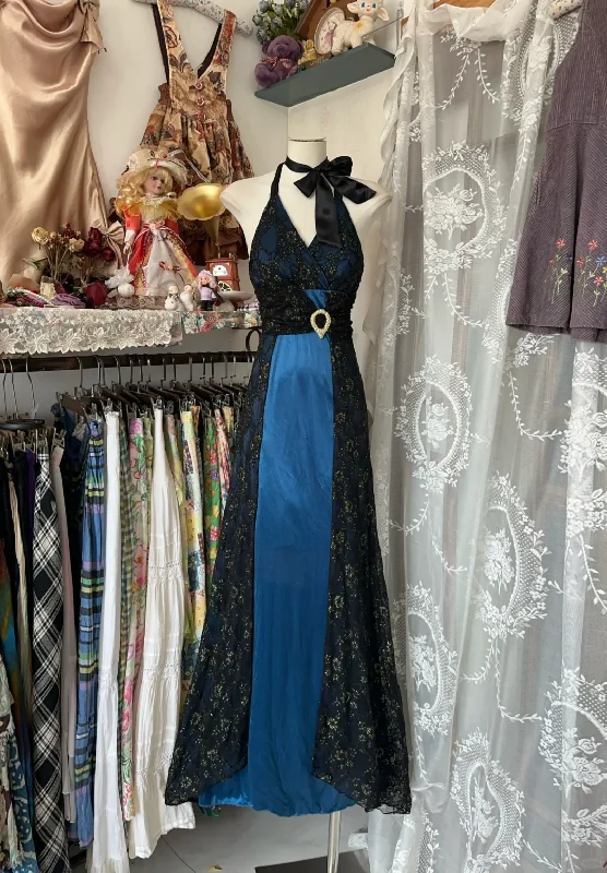 Discover Now Blue Halter Lace Satin Sheath Vintage Long Prom Dress Formal Party Dress, D320 Great Deals On Ethnic Cultural Wear