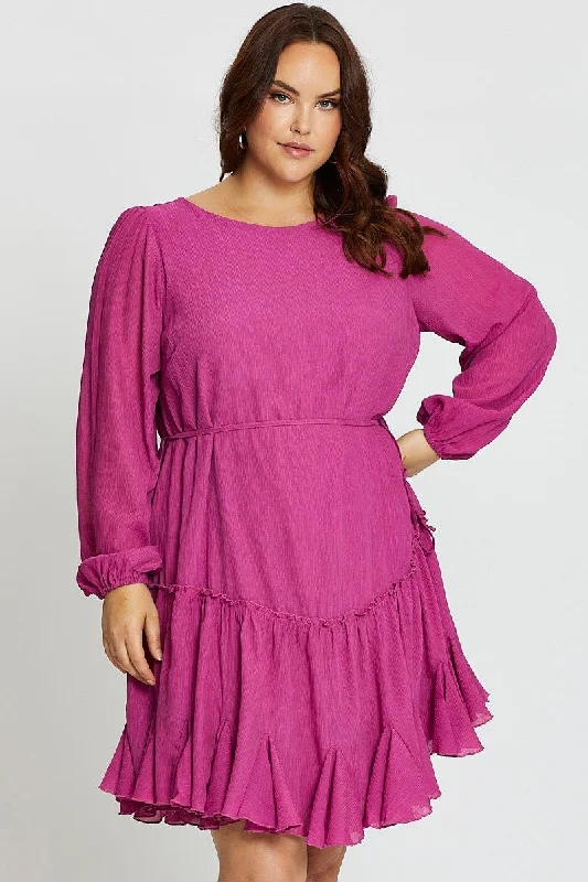 Style Revolution Pink Long Sleeve Pink Flip Hem Shift Dress Discounts On Casual Weekend Styles
