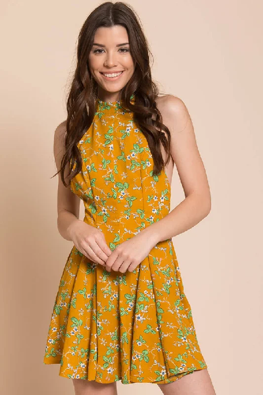 Relaxed Style Janessa Floral Print Dress Mustard Modern Glamour