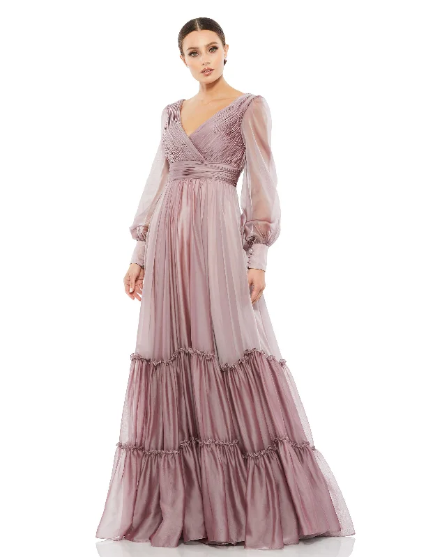 Elegant Style Mac Duggal 678641 Long Sleeve Formal A Line Dress Romantic Detailing