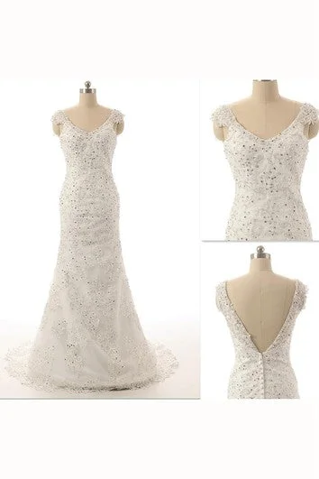 Discover Now Floor-Length Scoop Bell Cap Beading Appliques Zipper Corset Back Lace Sequins Organza Dress Artful Design