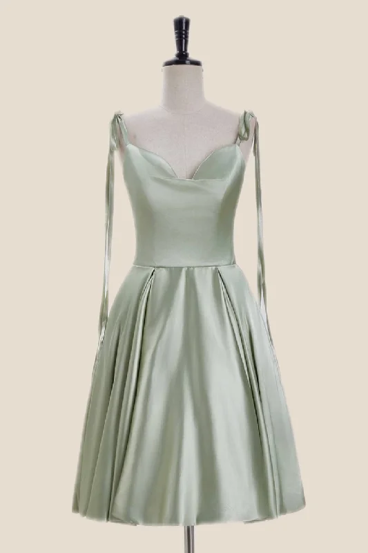 Catch Every Fashion Trend Sage Green Satin A-line Short Party Dress Romantic Detailing