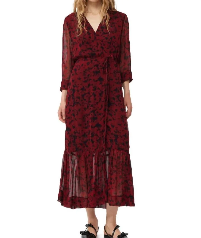 Seize Bargains Georgette Wrap Midi Dress In Syrah Romantic Flair