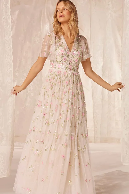 Vintage Style Deals Freesia Shimmer V-Neck Gown Effortless Comfort
