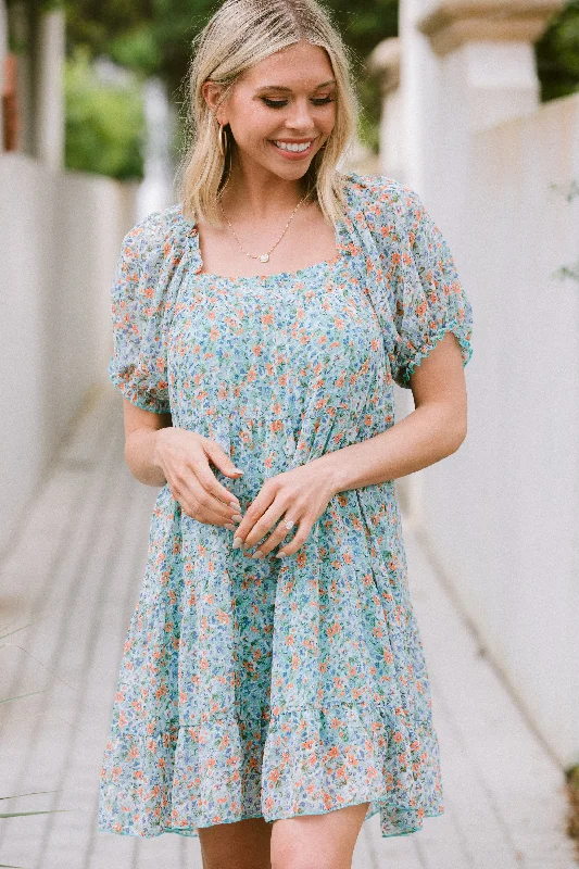 Shop The Hottest Deals Say What You Mean Mint Green Ditsy Floral Dress Elegant Details