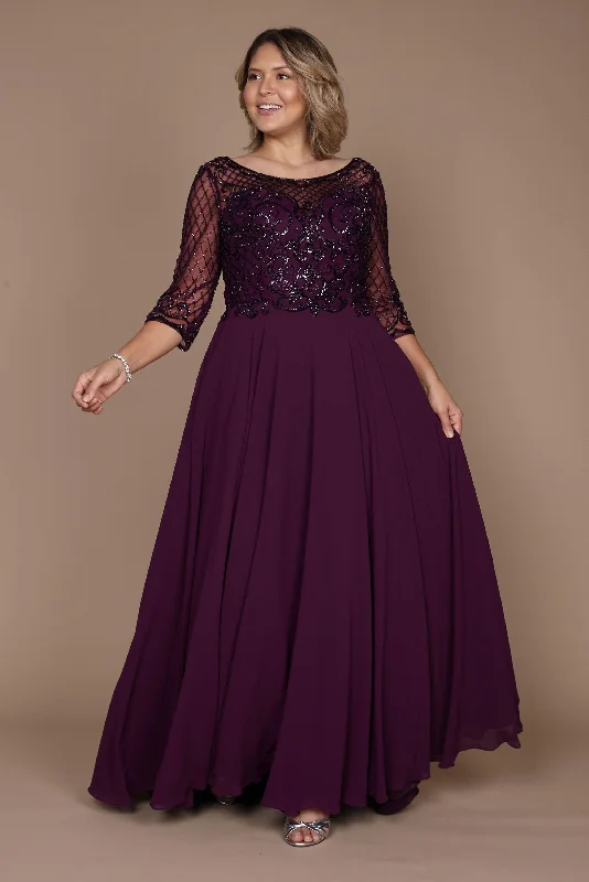 Dive Into Trendy Styles Long Sleeve Hand Beaded Mother of The Bride Dress Eggplant Disco - Inspired Retro Dance Look