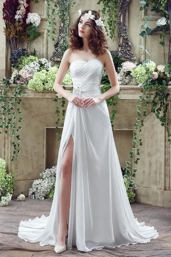 Elegant Fashion Offers Sexy Front Split White Wedding Dress Beadings Sweetheart Sleeveless Effortless Sophistication