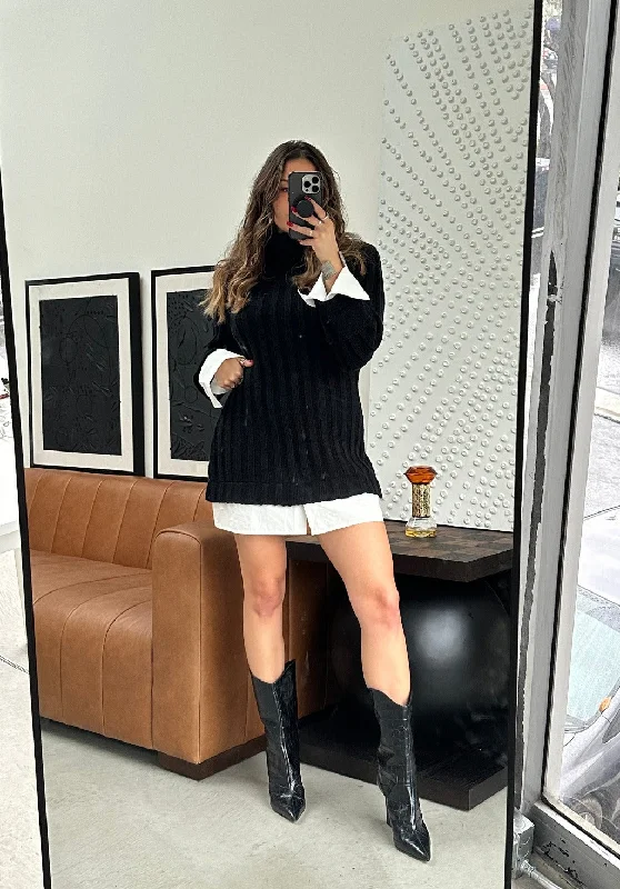 Women's Active Clothing Chic Wardrobe Allison Black Long Sleeve Knit Mini Dress